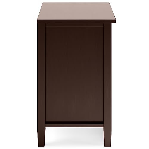 SIMPLIHOME Warm Shaker Bedside Table - 24 inch Wide Solid Wood Nightstand in Russet Brown, Transitional Bedroom Side or End Table with 2 Drawers, Open Shelf Storage and Brushed Nickel Hardware - color: Russet Brown