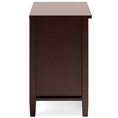SIMPLIHOME Warm Shaker Bedside Table - 24 inch Wide Solid Wood Nightstand in Russet Brown, Transitional Bedroom Side or End Table with 2 Drawers, Open Shelf Storage and Brushed Nickel Hardware - color: Russet Brown