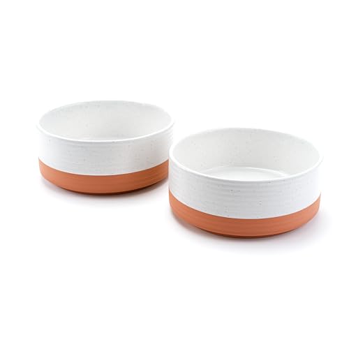 SPUNKYJUNKY Ceramic Dog and Cat Bowls 2 Pack, 5.1'' Dog and Cat Food Water Double Feeding Bowls Non-Slip for Cats and Puppy Small Sized Breed Microwave Dishwasher Safe - 13.5 OZ, 2pcs, Pattern White - color: Pattern White - Only Bowls*2, size: 5.1 in - 1.