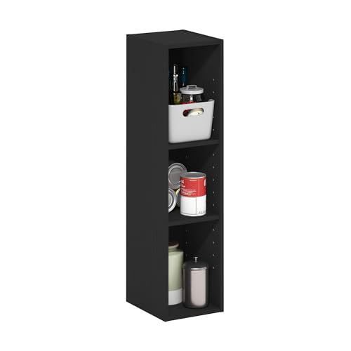 Furinno Fulda Book Shelf, 3-Tier Narrow Bookshelf, Bookcase with 8-in Width Storage Shelf, 9.3 x 7.9 x 31.5, for Living Room, Bedroom, Home Office, Darkwood - color: Darkwood, size: 3-Tier, 8W