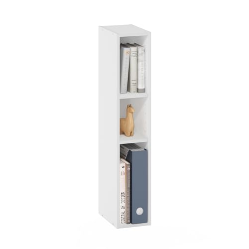 Furinno Fulda Book Shelf, 3-Tier Narrow Bookshelf, Bookcase with 6-in Width Storage Shelf, 9.3 x 5.9 x 31.5, for Living Room, Bedroom, Home Office, Plain White - color: Plain White, size: 3-Tier, 6W