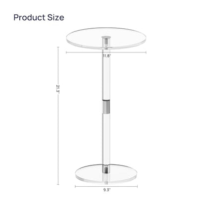 HMYHUM Acrylic Drink Table for Small Spaces, 11.8" L x 11.8" W x 21.3" H, Clear Pedestal Side Table for Living Room, Round, Easy Assembly - size: 11.8 inch