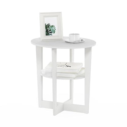 Furinno Jaya Oval End Table, Side Table, Nightstand, White (Pack of 4) - color: White, size: 4-Pack, 2 Tiers, Oval Panel