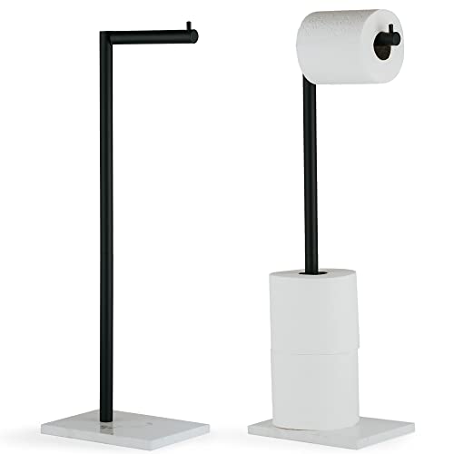 MARMOLUX ACC Free Standing Matte Black Toilet Paper Holder Stand White Marble Base and Storage - 4 Jumbo Roll Bathroom Hardware Toilet Tissue Organizer - Stainless Steel Bathroom Decor Accessory - color: Matte Black/White Marble