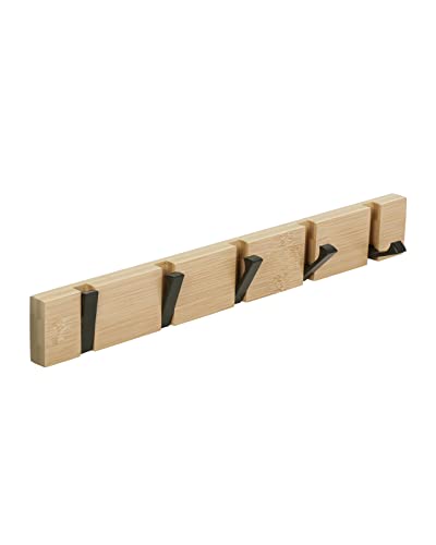JSVER Wooden Coat Hooks Coat Rack Wall Mount, Space-Saving Coat Rack with 5 Standard Retractable Hooks, Hat Coat Hook for Entryway, Hallway, Bathroom, Living Room, Bedroom - size: 16.5 Inch 5 Hooks