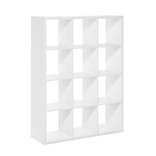 Furinno Cubicle Book Shelf, 12-Cube Bookshelf, Extra Thick Frame Reversible Bookcase with Open Back, 14.6" x 44" x 58", for Living Room, Bedroom, Home Office, White - color: White, size: 12-Cube