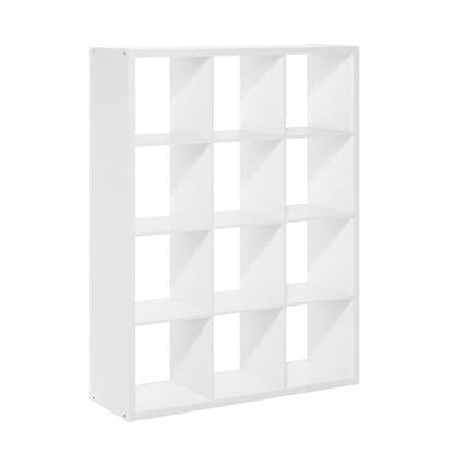 Furinno Cubicle Book Shelf, 12-Cube Bookshelf, Extra Thick Frame Reversible Bookcase with Open Back, 14.6" x 44" x 58", for Living Room, Bedroom, Home Office, White - color: White, size: 12-Cube
