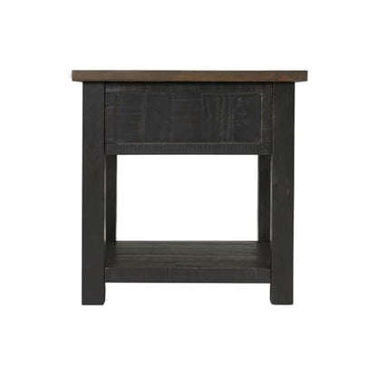 Martin Svensson Home Monterey Solid Wood End Table, Black and Brown | Farmhouse Rustic, Coastal Side Table, Drawer and Shelf - color: Black With Brown Top