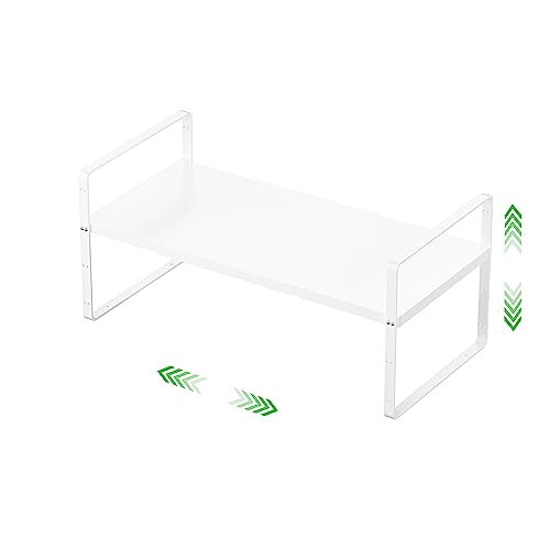 Expandable Cabinet Storage Shelf Stackable Organizer Rack for Kitchen Bathroom Pantry Spice Cupboard Countertop Home Office Desk Heavy Duty Nonslip White Large 1 Pack - color: Smooth White, size: Large - 10.2"D - 1 Pack
