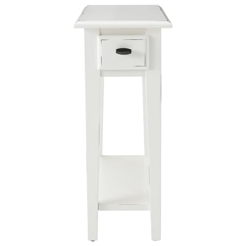 Leick Home Haven Ridge Narrow End Table, Solid Wood, with Drawer and Shelf, for Living Room and Small Spaces, Farmhouse White, 214361 - color: White, size: Narrow, style: Farmhouse