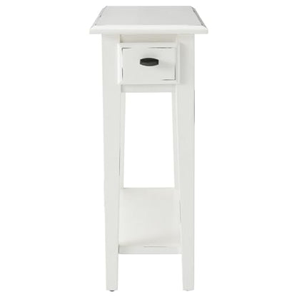 Leick Home Haven Ridge Narrow End Table, Solid Wood, with Drawer and Shelf, for Living Room and Small Spaces, Farmhouse White, 214361 - color: White, size: Narrow, style: Farmhouse