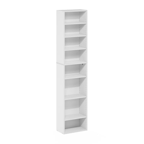 Furinno Indo DVD Shelf, 8-Tier CD Rack, Media Shelf with Adjustable Shelves, DVD Storage Cabinets for CD Bluray Game Disc, Easy Assembly, for Living Room, Home Office, White - color: White, size: 8-Shelf, Slim