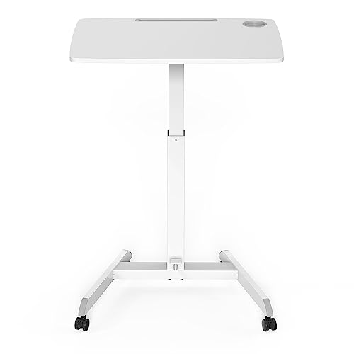 Kantek Mobile Sit Stand Laptop Cart, Adjustable Height (29"-49"), Rolling Laptop Computer Workstation 31.5" x 22", Foot Pedal Control, Steel Frame, Cup Holder, White - color: White, style: Large