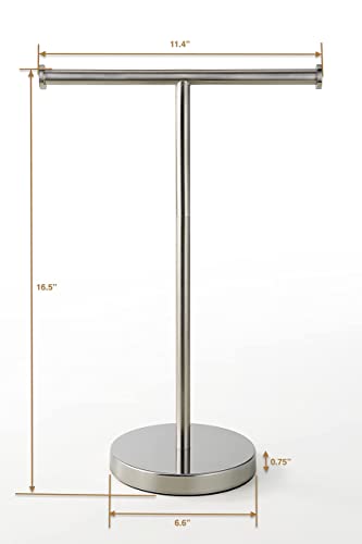 SunnyPoint Countertop Hand Towel Holder Stand – 16.5" Tall Stainless Steel T-Bar Rack with Weighted Base, Brushed Satin Nickel Finish – Jewelry Holder for Bathroom, Vanity, or Kitchen