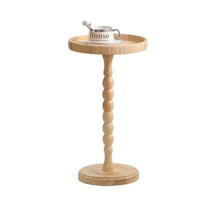 Small Side Table，Rattan Round Drink Tables for Small Spaces, Boho Circle Accent Table Coffee Table with Solid Wood Leg for Living Room, Pedestal Table for Bedroom, Corners - size: High: 21.4", style: Boho side table B