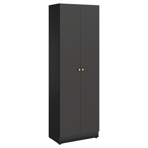 IRONMIX Metal Bookshelf with Doors, Tall Bookcase with Adjustable Shelves, 5-Tier Book Case Shelf Storage Organizer Storage Cabinet for Home Office Living Room - color: Black, size: 23.5" W-5 Tier-Metal