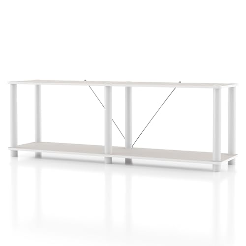 Homes: Inside + Out Apexa Modern 2-Tier Extra Wide Shelving Units, Collectibles Display Shelves, Easy Assembly Low Shelf, Home Storage Organizer for Living Room, Bedroom, Office, Taupe Grey - color: Taupe Grey, size: 2-Tier (Extra Wide)