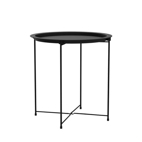 Garden 4 you End Table 2 PCS Metal Side Table Black Round Folding Tray Cyan Sofa Small Accent Fold-able Table, Round End Table Tray, Next to Sofa Table, Snack Table for Living Room and Bed Room - color: Black