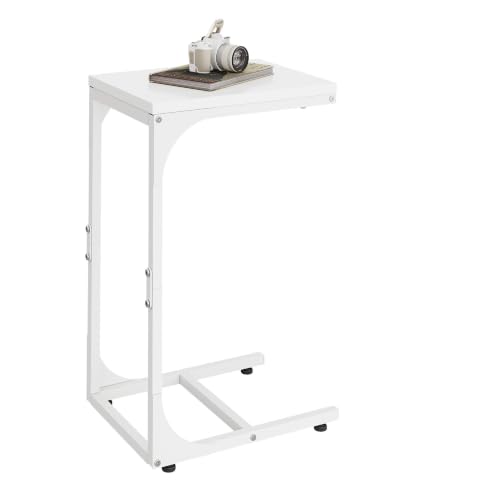 WLIVE C Shaped End Table, Small Couch Side Tables with Metal Frame, Sofa Table TV Tray for Living Room, Bedroom, White - color: White