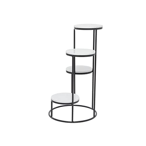 Deco 79 Marble Indoor Plantstand 4 Tier Plant Shelf with Black Base, Plant Stand 17" x 17" x 31", White - color: White, size: Plant Stand 17" x 17" x 31"