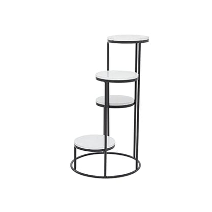 Deco 79 Marble Indoor Plantstand 4 Tier Plant Shelf with Black Base, Plant Stand 17" x 17" x 31", White - color: White, size: Plant Stand 17" x 17" x 31"