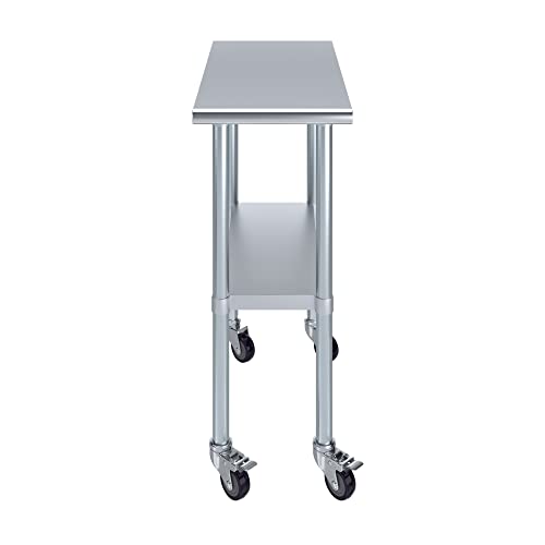 AmGood 15" Long x 30" Deep Stainless Steel Table with Casters - size: 15" Long x 30" Deep