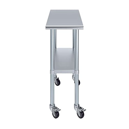 AmGood 15" Long x 30" Deep Stainless Steel Table with Casters - size: 15" Long x 30" Deep