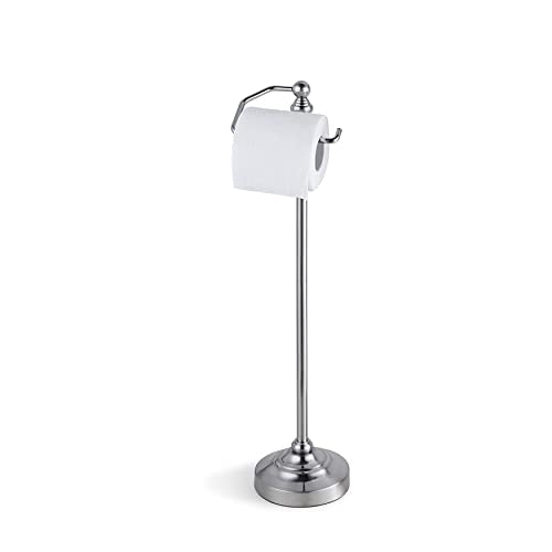 SunnyPoint Deluxe Free Standing Heavy Weighted Toilet Tissue Paper Roll Holder Stand (Brushed Nickel) - color: Brushed Nickel