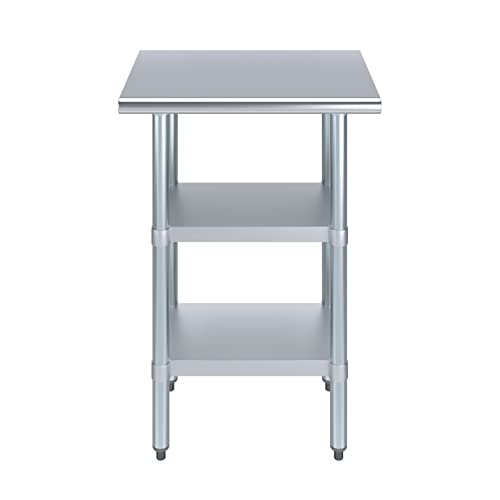 Stainless Steel Work Table with 2 Shelves | Metal Utility Table | Commercial & Residential NSF Utility (Stainless Steel Table with 2 Shelves, 24" Long x 18" Deep) - size: 24" Long x 18" Deep