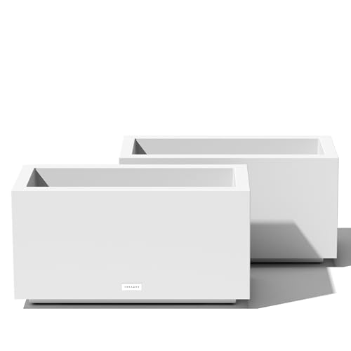 Veradek Block Series Long Box Planter - Large Rectangular Planter for Indoor or Outdoor Patio/Porch | Durable All-Weather Use with Drainage Holes | Modern Décor for Tall Plants, Flowers or Shrubs - color: White, size: Small - 2 Pack