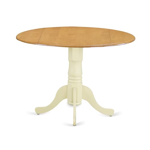 East West Furniture DLT-OMK-TP Dublin Dining Room Table - a Round kitchen Table Top with Dropleaf & Pedestal Base, 42x42 Inch, Oak & Buttermilk - color: Dlt-omk-tp