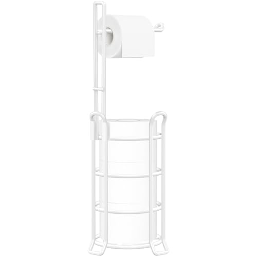TomCare Toilet Paper Holder Toilet Paper Stand and Dispenser for 4 Mega Rolls Metal Wire Free Standing Toilet Tissue Paper Roll Storage Shelf Bathroom Accessories Storage Organizer White - color: White, size: Standard