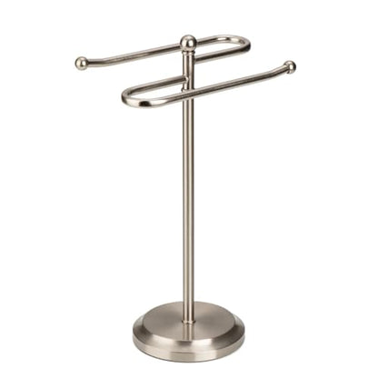 J&V TEXTILES Classical Steel Towel Rack Holder Stand with 2 Hanging Rings for Bathroom Vanity Countertops - Space Saving Hand Towel Holder (Brushed Satin Nickel) - color: Brushed Satin Nickel