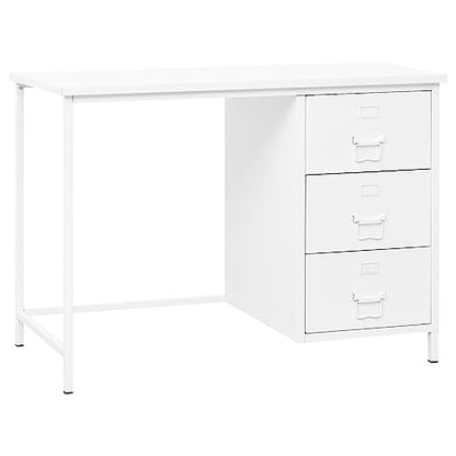 Industrial Computer Desk with 3 Drawers White 41.3"x20.5"x29.5" Steel Writing Table for Home Office Small Spaces, Durable Workstation Study Desk