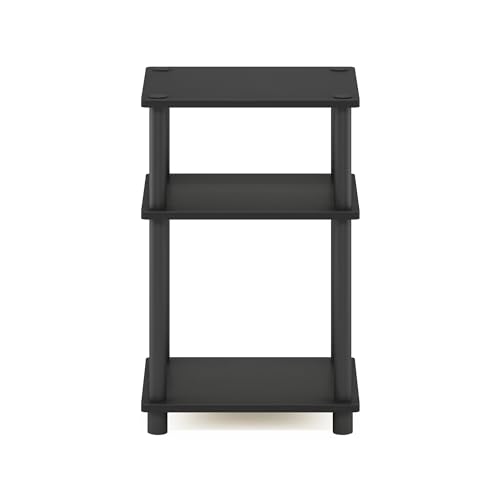 Furinno JUST Side Table, 3-Tier End Table, Open Shelves Night Stand, Bedside Table, Toolless Assembly, for Living Room, Bedroom, Bathroom, Americano - color: Americano/Black, size: 1-Pack, Plastic Poles, style: 1-Pack