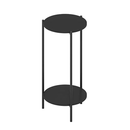 Furinno BESI Plant Stand Indoor, 2-Tier Round Plant Shelf, Metal Flower Pot Plant Stand, Balcony, Patio, Garden, Americano - color: Americano