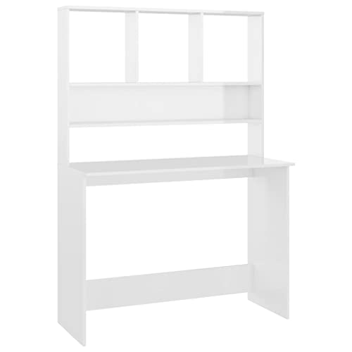 Modern Computer Desk with 5 Storage Shelves, High Gloss White Office Desk for Small Spaces, Engineered Wood Writing Desk for Study, 43.3 Inch Rectangular Design - color: High Gloss White, size: Compact