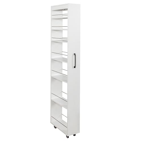 Slim Storage Cart,Rolling Spice Rack Next to Fridge,Narrow Storage Cabinet with Open Self, Wood Unit Storage Rack with Handle Wheels for Narrow Spaces,7 Tier - size: 3