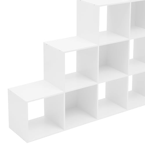 5-Tier Stepped Bookshelf, 15 Cube Storage Organizer Floor Standing Storage Shelf Modern Open Bookshelf for Home and Office (White) - size: 15 Cube L-Shaped