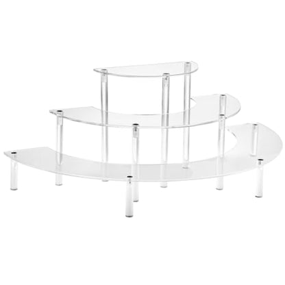 HENABLE Acrylic Display Riser - 3 Tier Clear Cupcake Stand, Perfume Organizer, Half Moon Dessert Stand, Shelf for Food, Amiibo Funko POP Figure Display