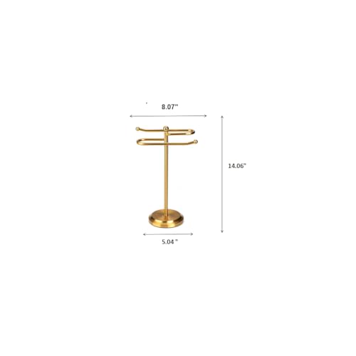 J&V TEXTILES Classical Steel Towel Rack Holder Stand with 2 Hanging Rings for Bathroom Vanity Countertops - Space Saving Hand Towel Holder (Aged Brass) - color: Aged Brass