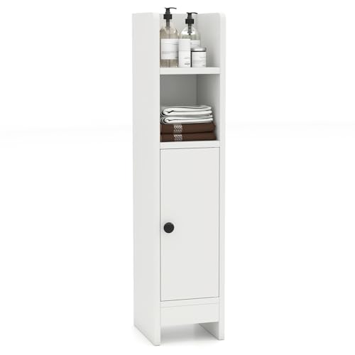 Giantex Slim Bathroom Cabinet, Narrow Storage Cabinet w/ 3-Level Adjustable Shelf & Anti-toppling Design, Freestanding Floor Corner Toilet Paper Organizer for Bathroom, Living Room (White) - color: White