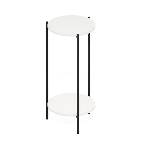 Furinno BESI Plant Stand Indoor, 2-Tier Round Plant Shelf, Metal Flower Pot Plant Stand, Balcony, Patio, Garden, White - color: White/Black