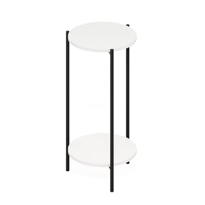 Furinno BESI Plant Stand Indoor, 2-Tier Round Plant Shelf, Metal Flower Pot Plant Stand, Balcony, Patio, Garden, White - color: White/Black