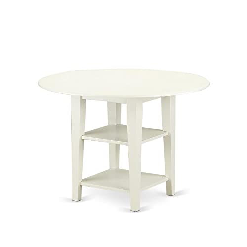 East West Furniture SUWE5-LWH-W 5 Piece Dining Set Includes a Round Dining Room Table with Dropleaf & Shelves and 4 Kitchen Chairs, 42x42 Inch, Linen White - style: SUWE5-LWH-W