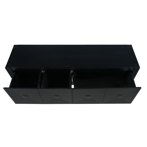 LKTART 55" Carved Console Table with 3 Soft-Close Drawers, Entryway Sofa Table with Fluted Leg,Solid Wood Accent Table for Living Room Hallway,Black - color: Black