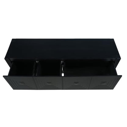 LKTART 55" Carved Console Table with 3 Soft-Close Drawers, Entryway Sofa Table with Fluted Leg,Solid Wood Accent Table for Living Room Hallway,Black - color: Black