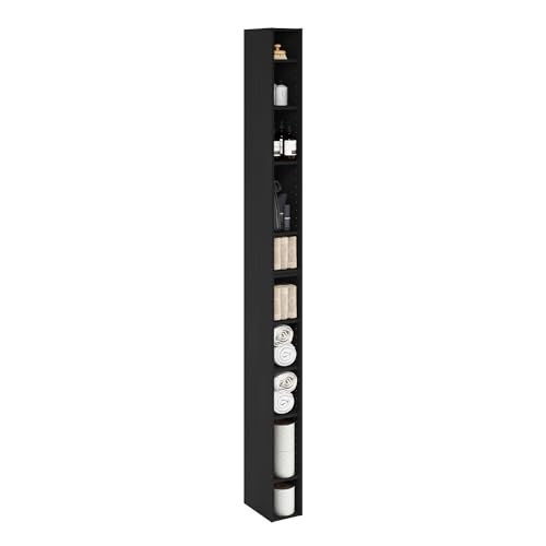 Furinno Fulda Book Shelf, 10-Tier Bookshelf, Space Saving Storage Shelf Bookcase, 9.2 x 5.9 x 78.7, for Living Room, Bedroom, Home Office, Blackwood - color: Blackwood, size: 10-Tier, 6-Inch Width