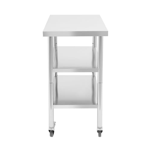 24"x18"x35" 3-Tier Industrial Workstation, Heavy Duty Stainless Steel Table with Adjustable Shelves, 425 lbs Top Load, 4 Swivel Casters and Leveling Feet for Home or Commercial Use - size: 24 X 18 X 35 Inches