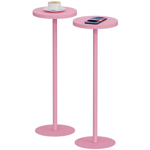 TUTOTAK Tall Round Side Table, Small End Table, Drink Table,Pedestal Table | for Small Space, Beside Table, Set of 2, Living Room and Bedroom, Pink TB01BP0652 - color: Pink, size: 2 Pack, style: Ordinary